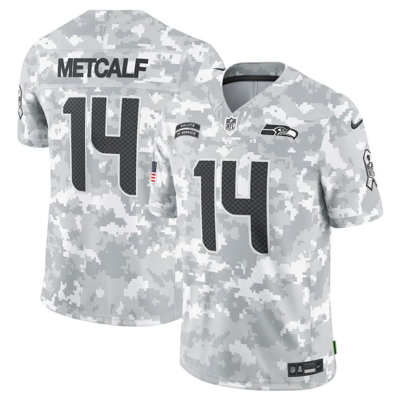 Men Seattle Seahawks 14 Metcalf Nike Arctic Camo 2024 Salute to Service Limited NFL Jersey